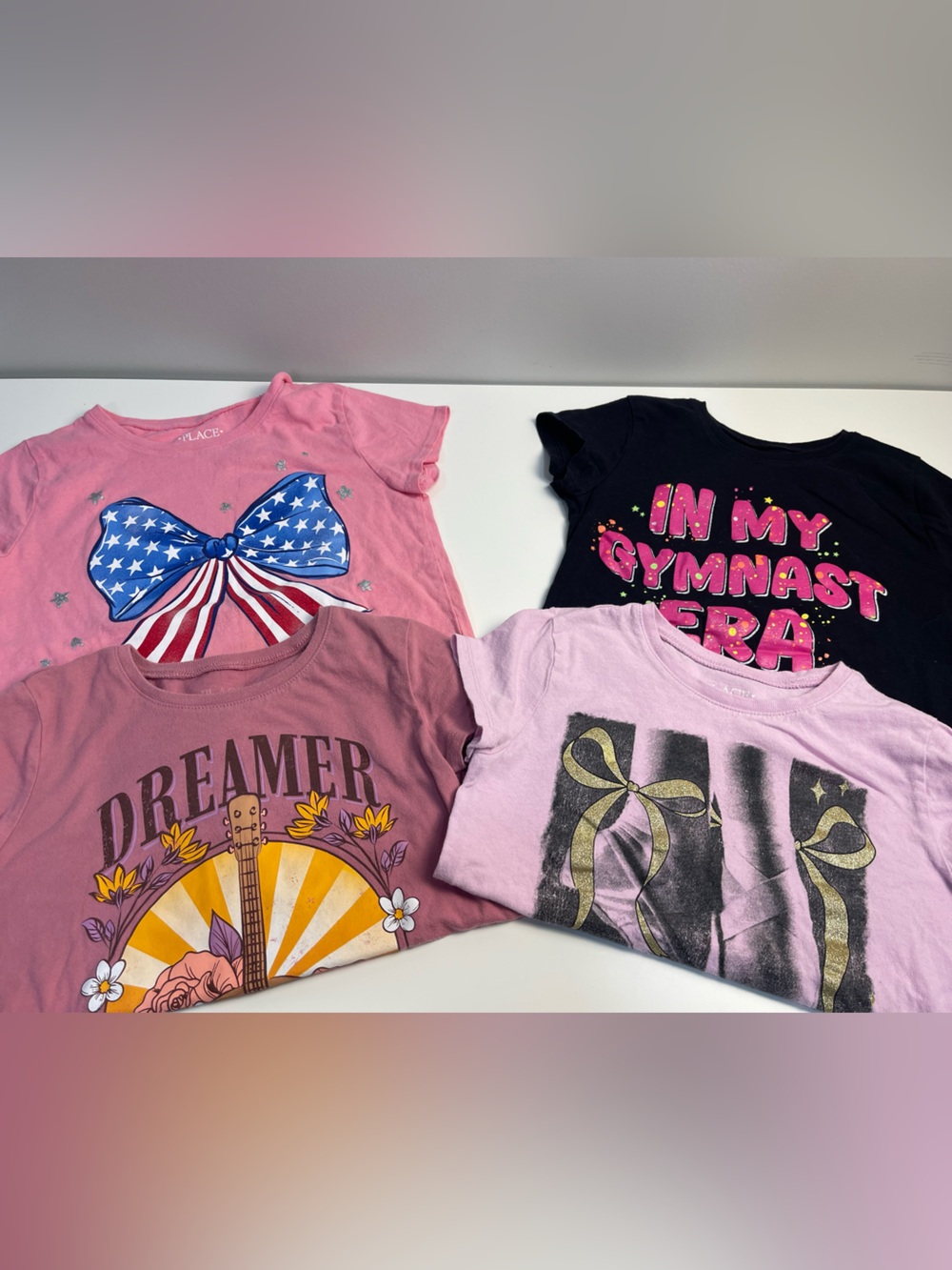 The Children’s Place. - Kids Pink Graphic Tee - Dreamer Floral Bow Design size 8